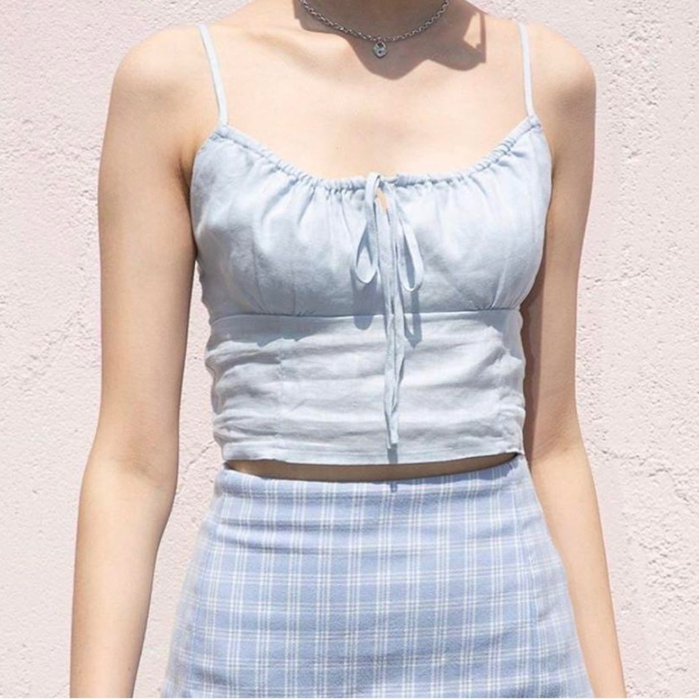 brandy melville jennifer linen blue cropped tank top
